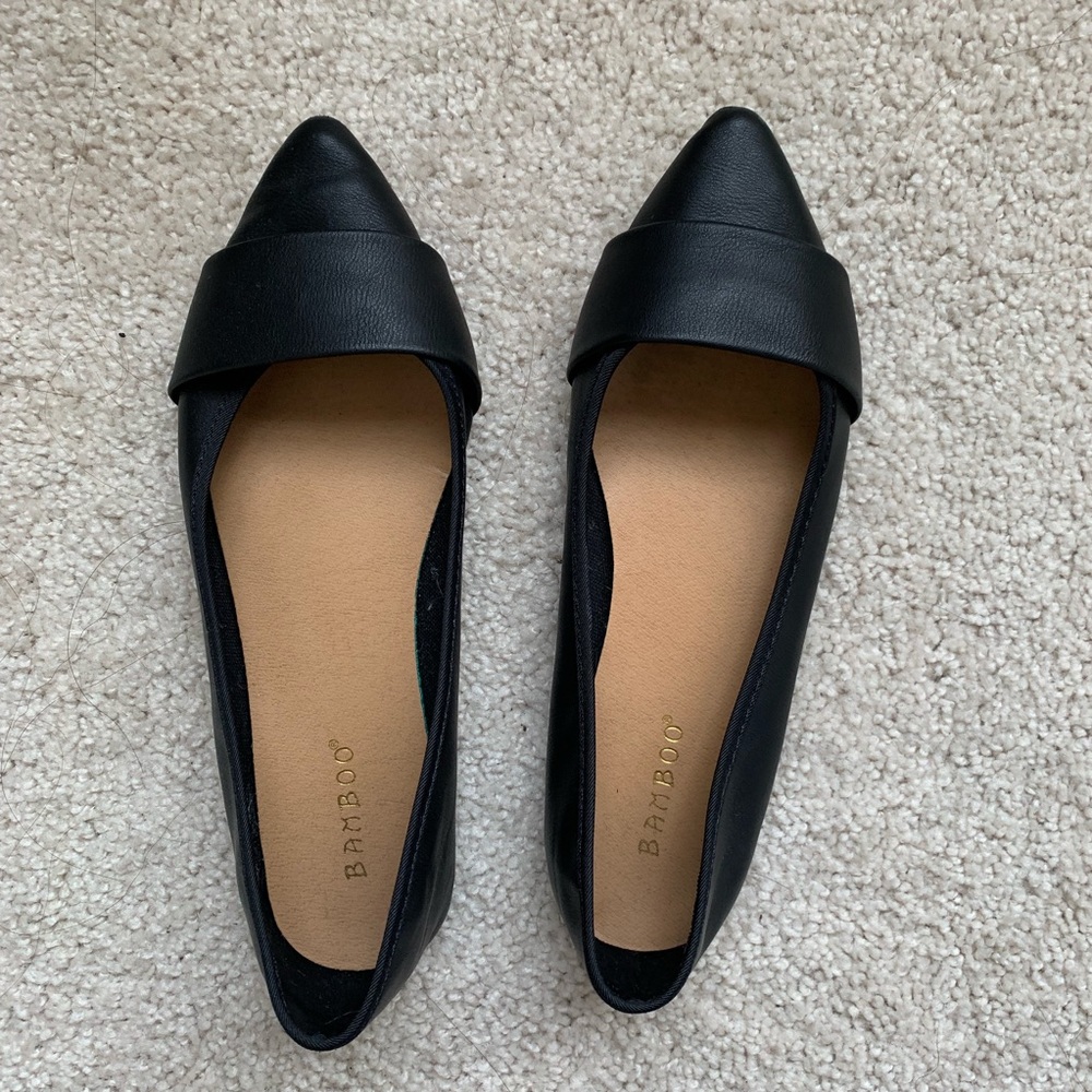 Black Faux Leather Flats